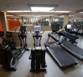 fitness center view with treadmills