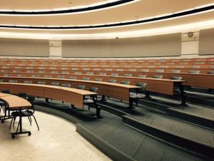 Bulger Lecture Hall with fixed tables and chairs