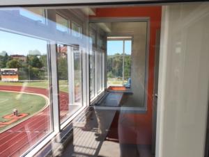 Press Box Interior seating looking out towards Coyer Field